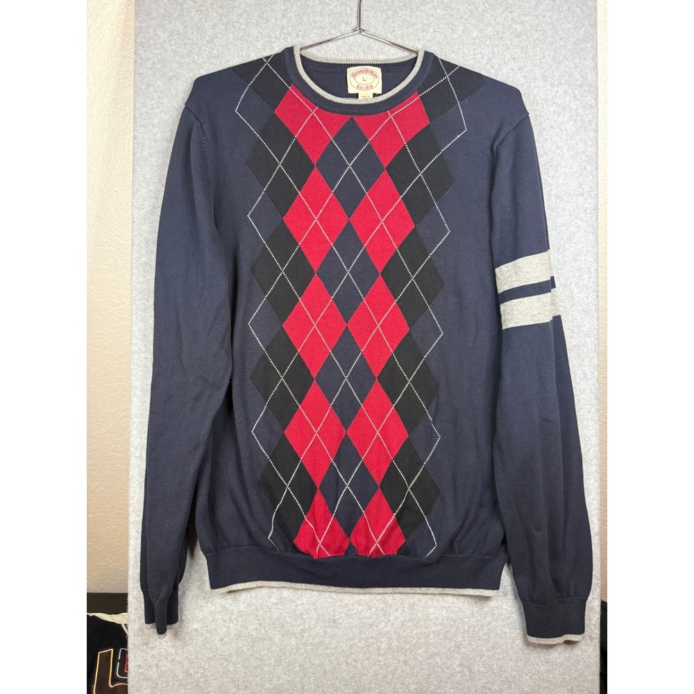 Brooks Brothers 346 Argyle V-Neck Sweater Navy Blue Red Cotton Wool Blend Large